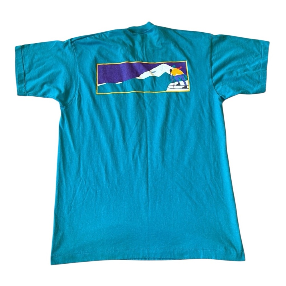 Vintage Single Stitch Pocket T-Shirt Alpine Cigarette Skier Blue 100% Cotton USA - Picture 2 of 14